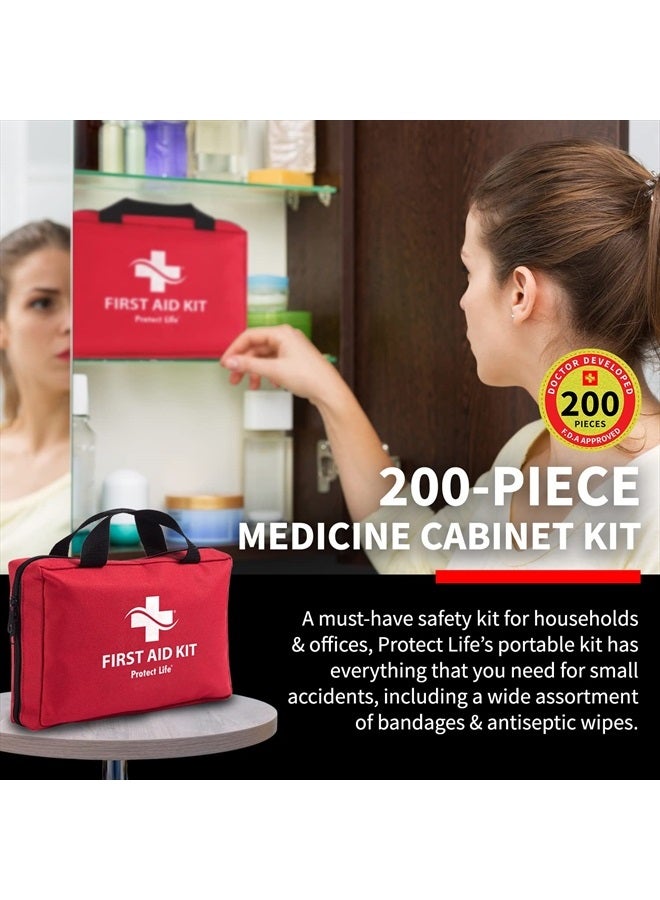 First Aid Kit for Home/Business | HSA/FSA Eligible Emergency Kit | Hiking First aid kit Camping | Travel First Aid Kit for Car|Small First Aid Kit Travel/Survival Medical kit - 200 Pieces