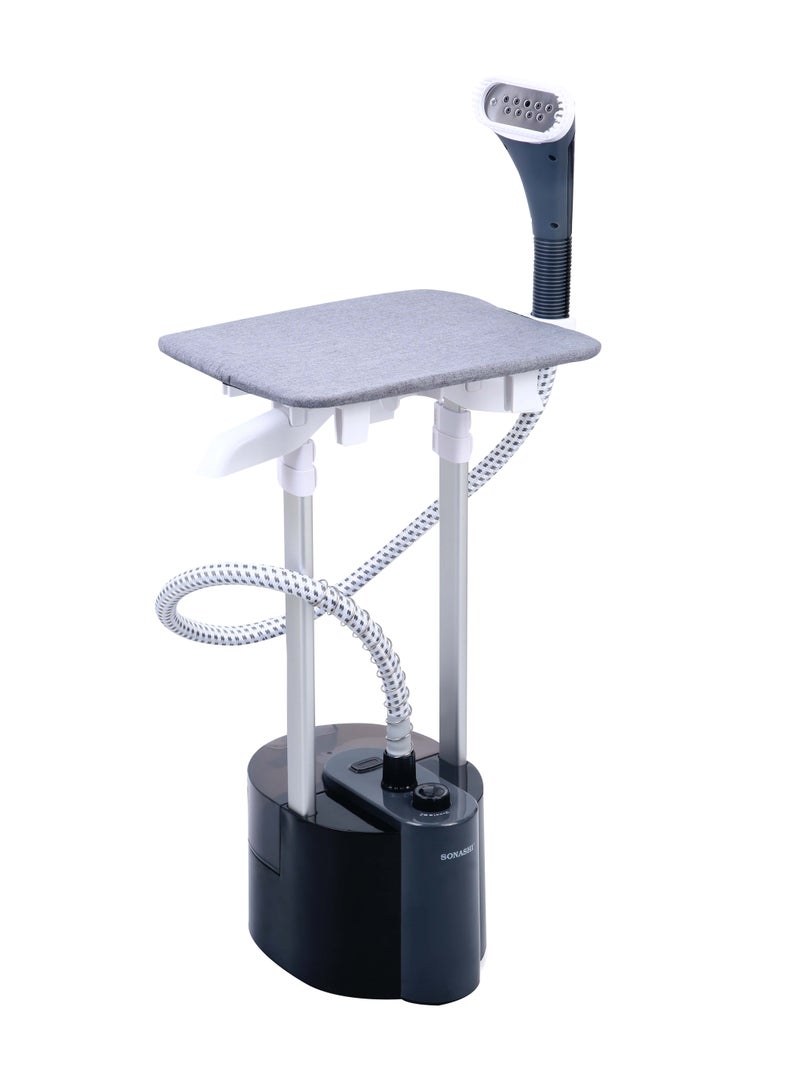 Garment Steamer with Traditional Steam Iron Platform | 60 Minutes of Continuous Working to Remove Wrinkles - Professional Steamer with Iron Board/Spray Head/Hanger and Holder 1.8 L 2000 W SGS-317N Gey