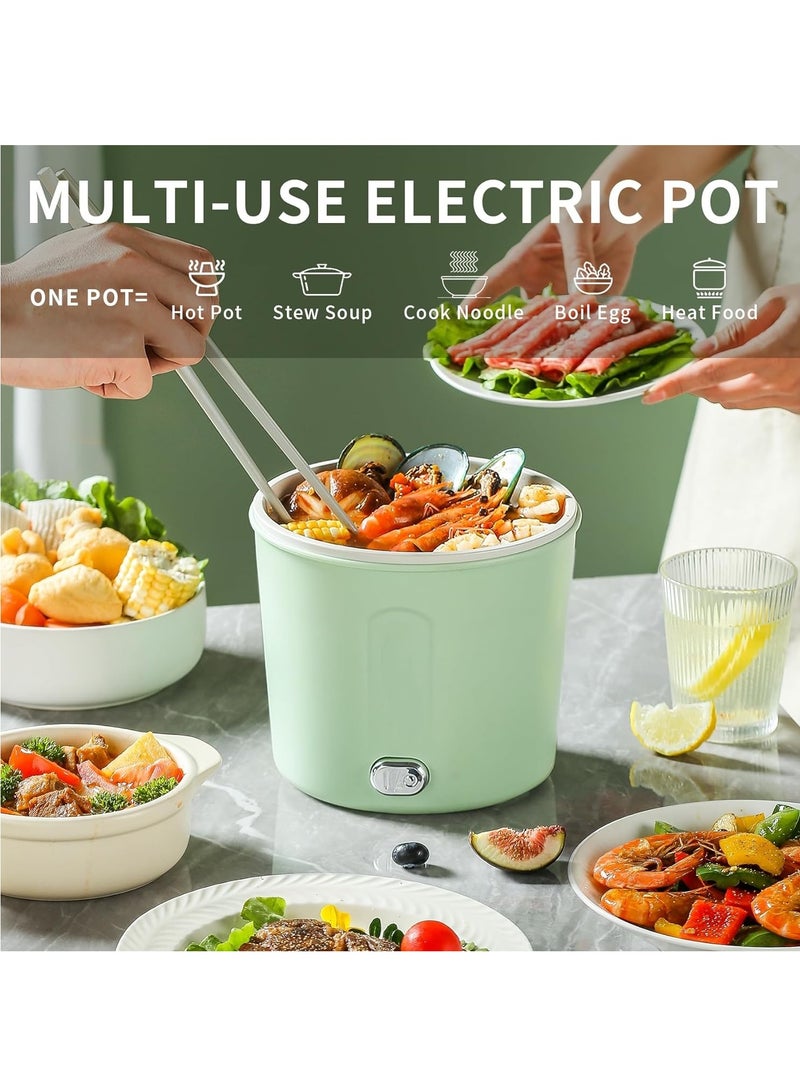1L Mini Ramen Cooker, 450W Rapid Noodles Cooker, Multifunctional Electric Pot for Cooking Pasta, Egg, Soup, Portable Pot with Over-Heating Protection for Dorm, Office, Travel (Green)