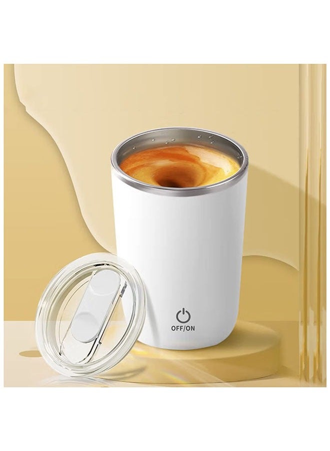Self Stirring Mug, Electric Mixing Cup Magnetic Stirring Cup Rechargeable Auto Magnetic Mug Self Stirring Coffee Mug Rotating Home Office Travel Stirring Cup Suitable for Coffee/Milk/Cocoa (D-White)