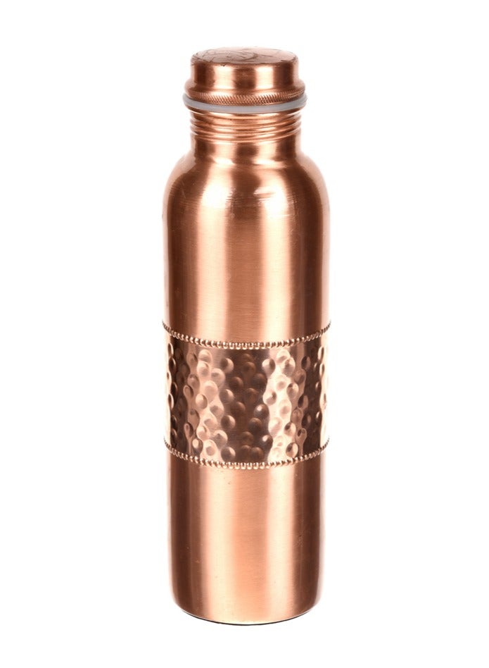 Artisanal Elegance: 1 Liter Premium Copper Bottle with Exquisite Hammered Design Strip Adorning the Middle