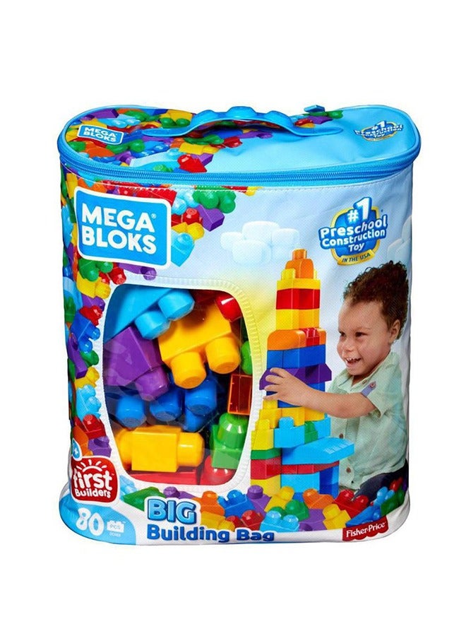 First Builders Toddler Blocks Toys Set, Big Building Bag Collection with 80 Pieces and Storage, Blue, Ages 1+ Years