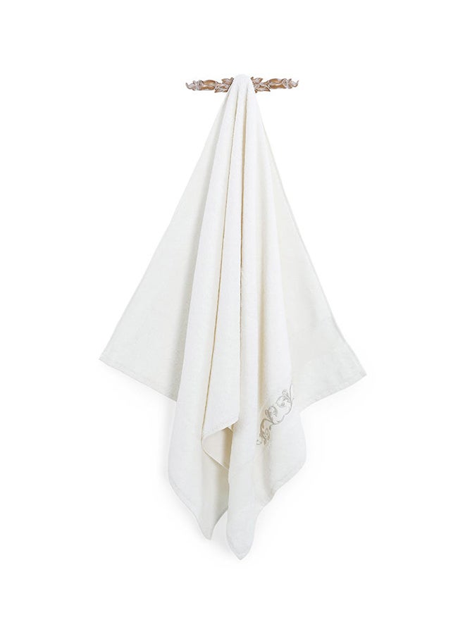 Ivy Embroidered Bath Towel, Ivory & White - 500 GSM, 70x140 cm