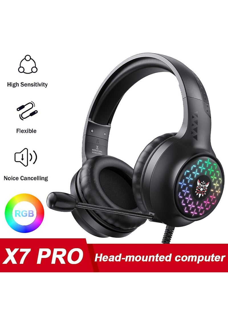 X7 Pro Wired Headphone High Fidelity Noise Reduction RGB Breathing Light 3.5mm USB Stereo Gaming Headset