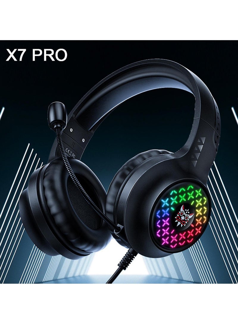 X7 Pro Wired Headphone High Fidelity Noise Reduction RGB Breathing Light 3.5mm USB Stereo Gaming Headset