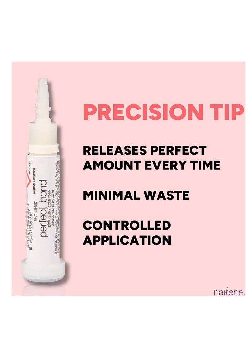 Nailene Perfect Bond Nail Glue - Durable, Easy to Apply False Nail Glue – Repairs Natural Nails – Quick-Drying Nail Adhesive Lasts Up to 7 Days - Pink Tint - 2 g/0.07 oz - 2 Pack