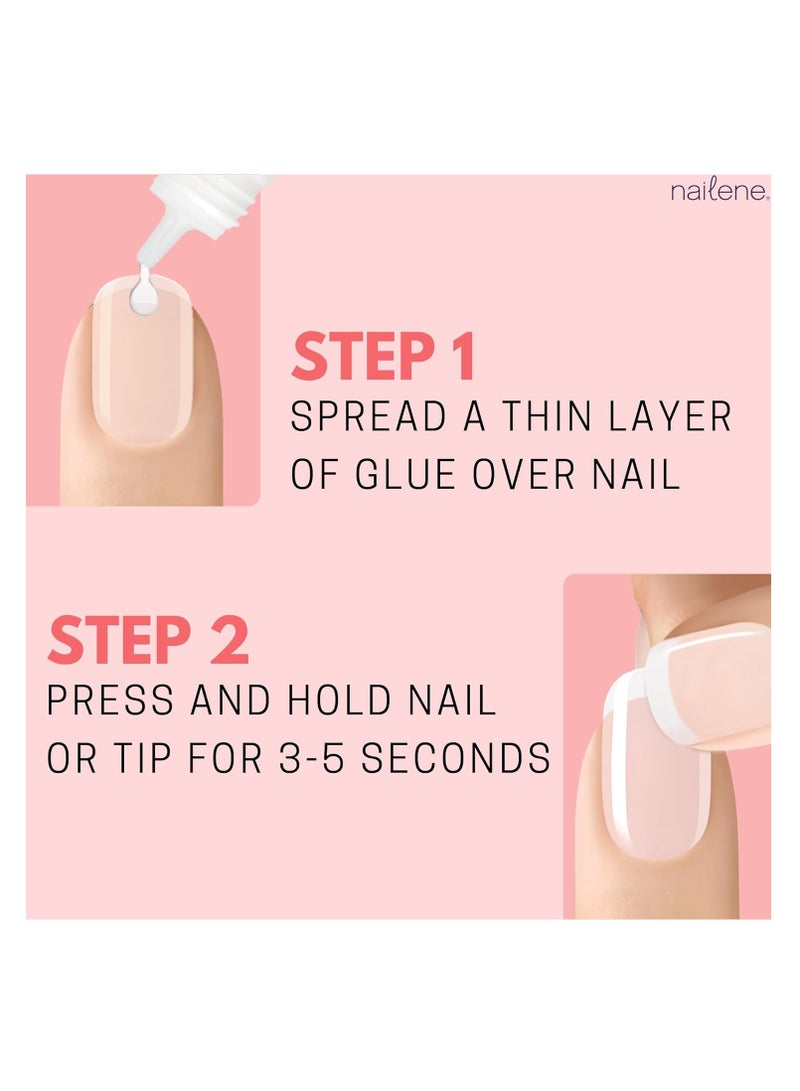 Nailene Perfect Bond Nail Glue - Durable, Easy to Apply False Nail Glue – Repairs Natural Nails – Quick-Drying Nail Adhesive Lasts Up to 7 Days - Pink Tint - 2 g/0.07 oz - 2 Pack