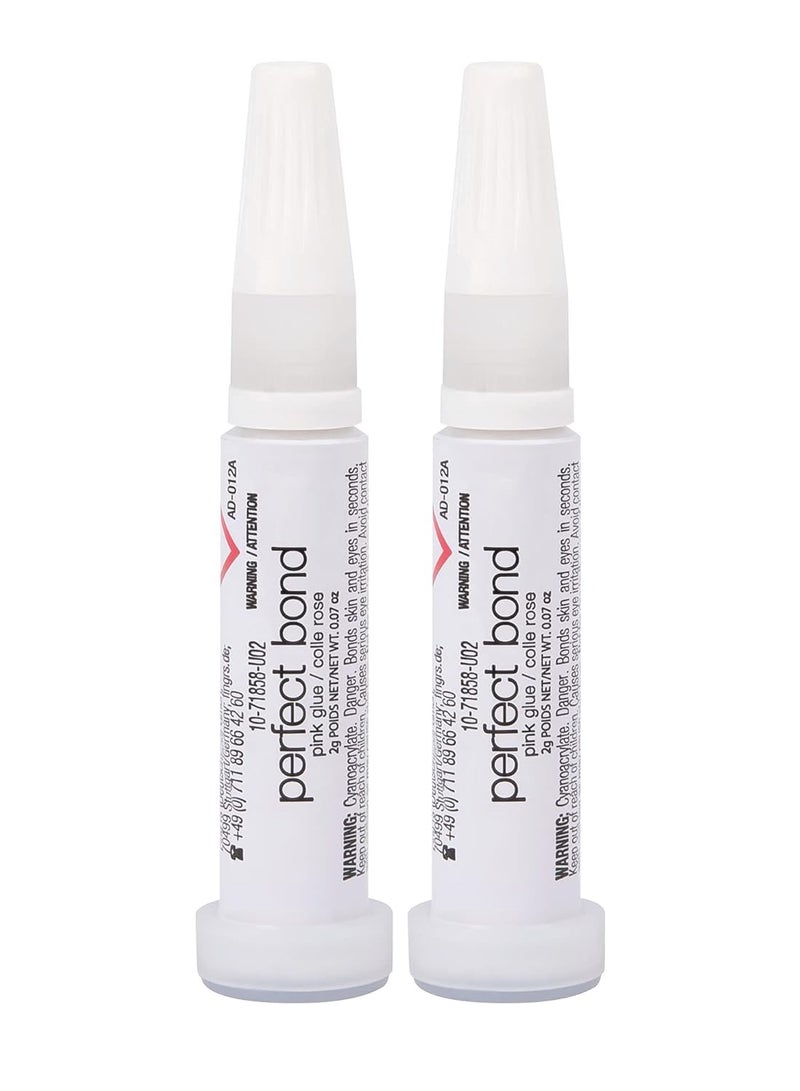 Nailene Perfect Bond Nail Glue - Durable, Easy to Apply False Nail Glue – Repairs Natural Nails – Quick-Drying Nail Adhesive Lasts Up to 7 Days - Pink Tint - 2 g/0.07 oz - 2 Pack