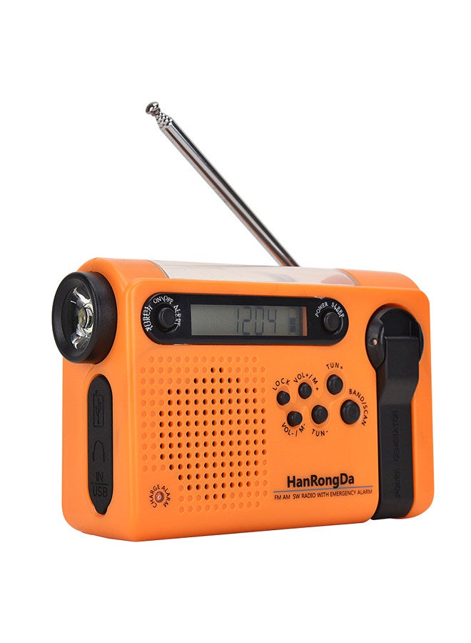 HanRongDa Outdoor Emergency Radio Portable AM FM SW Radio Solar Powered Hand Crank with LED Flashlight 2000mAh Battery SOS Alarm