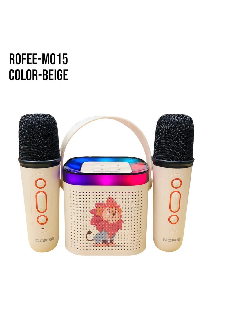 Rofee M015 kids karaoke speaker with two audio mics Beige