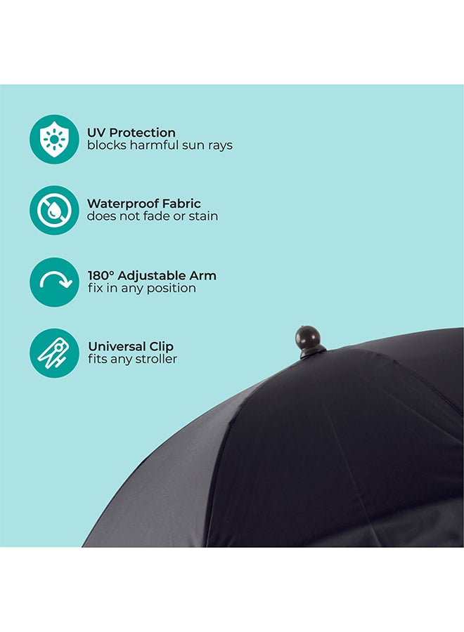 Waterproof Baby Stroller Umbrella With 180 Degree Adjustable Arm Universal Clip, Black