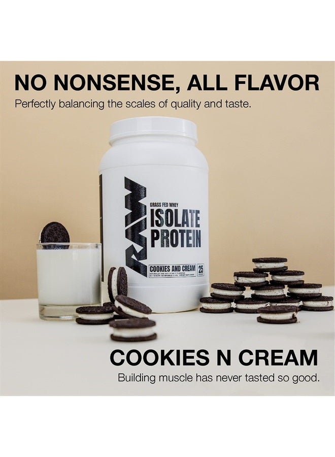 Whey Isolate Protein Powder, Cookies N Cream - 100% Grass-Fed Sports Nutrition Protein Powder for Muscle Growth & Recovery - Low-Fat, Low Carb, Naturally Flavored & Sweetened - 25 Servings
