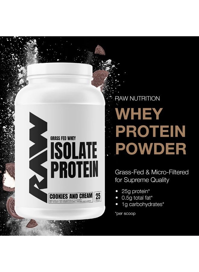 Whey Isolate Protein Powder, Cookies N Cream - 100% Grass-Fed Sports Nutrition Protein Powder for Muscle Growth & Recovery - Low-Fat, Low Carb, Naturally Flavored & Sweetened - 25 Servings