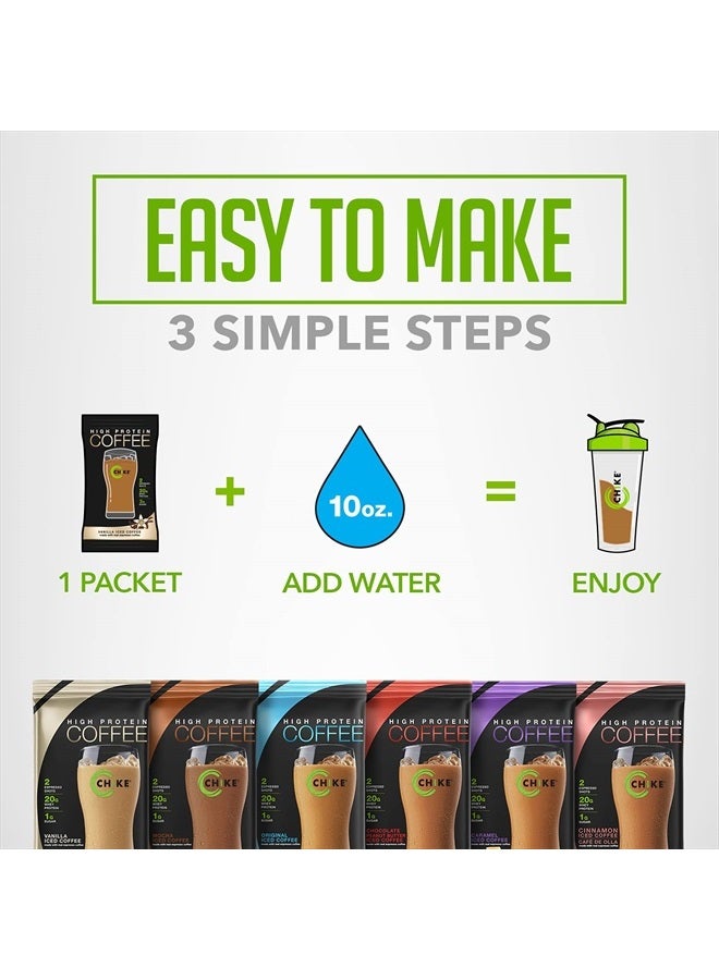 Chike High Protein Iced Coffee Sampler Pack, 20 G Protein, 2 Shots Espresso, 1 G Sugar, Keto Friendly and Gluten Free, 6 Single Serve Packets