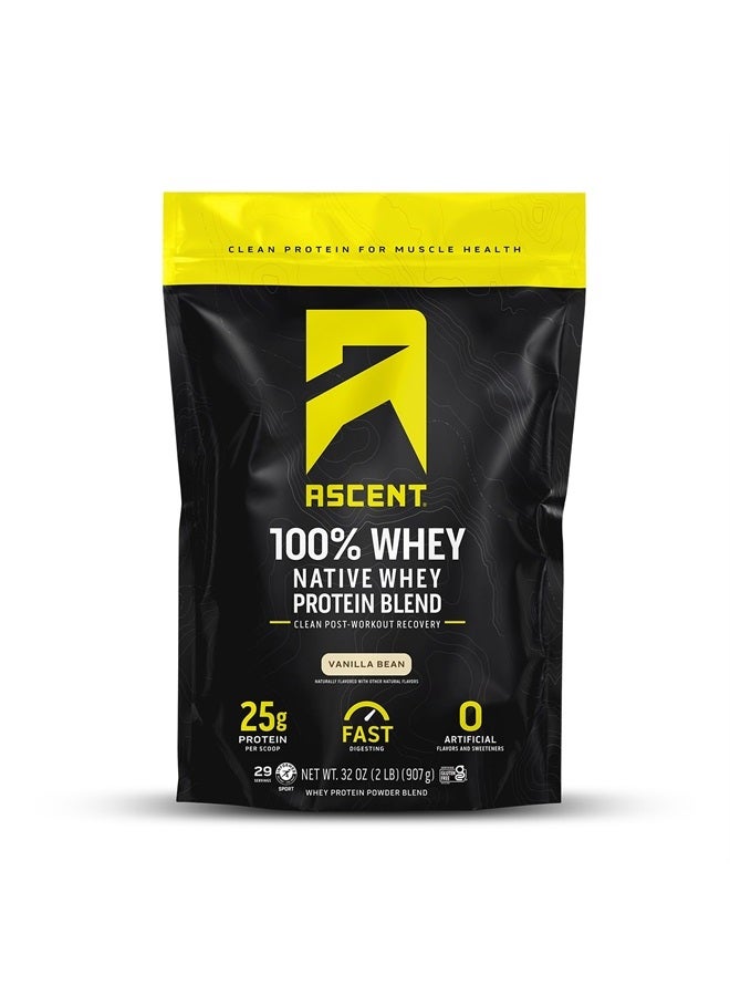 100% Whey Protein Powder - Post Workout Whey Protein Isolate, Zero Artificial Flavors & Sweeteners, Soy & Gluten Free, 5.5g BCAA, 2.6g Leucine, Essential Amino Acids, Vanilla Bean 2 lb