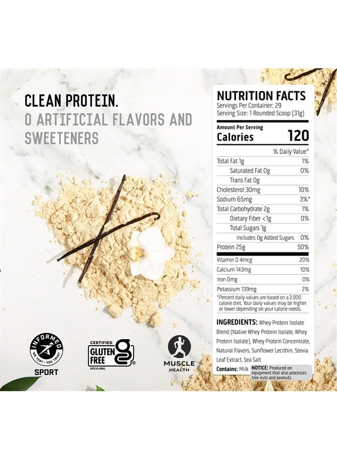 100% Whey Protein Powder - Post Workout Whey Protein Isolate, Zero Artificial Flavors & Sweeteners, Soy & Gluten Free, 5.5g BCAA, 2.6g Leucine, Essential Amino Acids, Vanilla Bean 2 lb