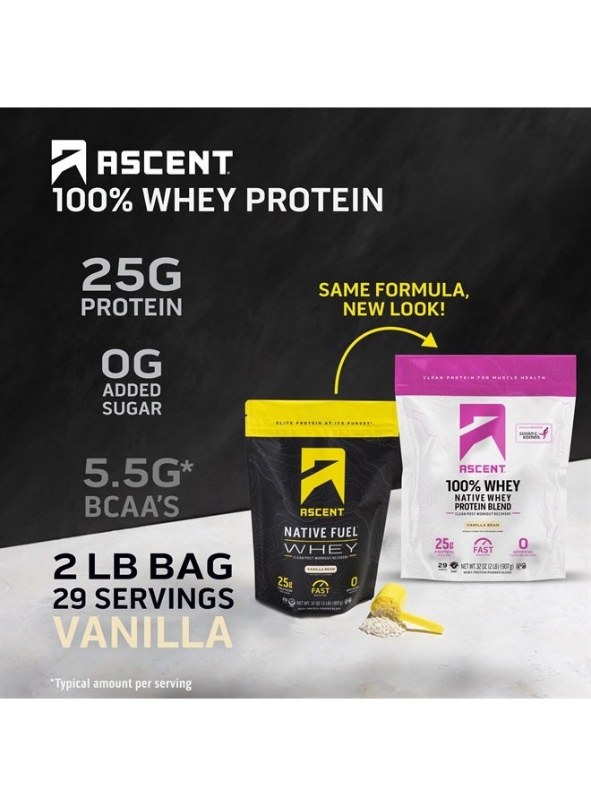 100% Whey Protein Powder - Post Workout Whey Protein Isolate, Zero Artificial Flavors & Sweeteners, Soy & Gluten Free, 5.5g BCAA, 2.6g Leucine, Essential Amino Acids, Vanilla Bean 2 lb
