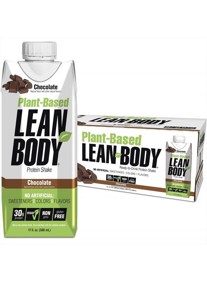 Lean Body Ready-to-Drink, Plant-Based Vegan Chocolate Protein Shake, 30g Protein, No Artificial Flavors, Sweeteners or Colors, Non GMO, Gluten Free, Premium Pea & Rice Blend (Pack of 12)