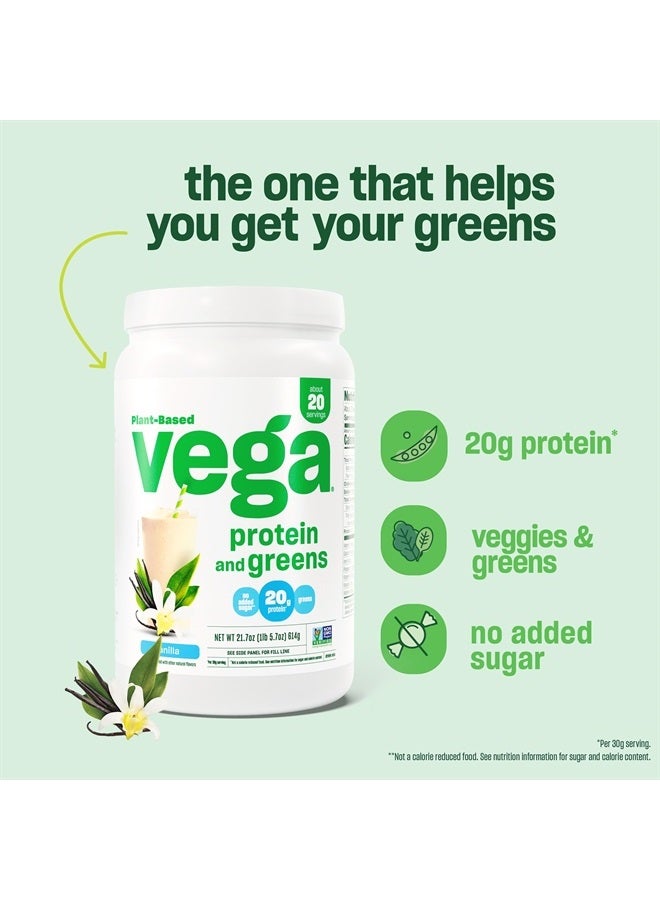 Protein and Greens Protein Powder, Vanilla - 20g Plant Based Protein Plus Veggies, Vegan, Non GMO, Pea Protein for Women and Men, 21.7 Ounce (Packaging May Vary)