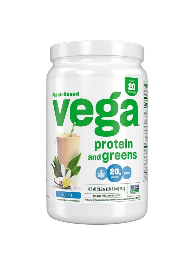 Protein and Greens Protein Powder, Vanilla - 20g Plant Based Protein Plus Veggies, Vegan, Non GMO, Pea Protein for Women and Men, 21.7 Ounce (Packaging May Vary)