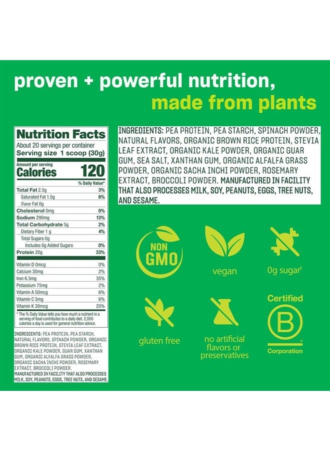 Protein and Greens Protein Powder, Vanilla - 20g Plant Based Protein Plus Veggies, Vegan, Non GMO, Pea Protein for Women and Men, 21.7 Ounce (Packaging May Vary)