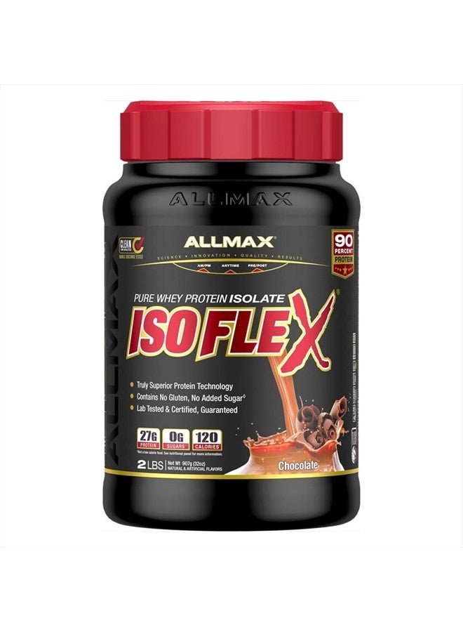 ALLMAX ISOFLEX Whey Protein Isolate, Chocolate - 2 lb - 27 Grams of Protein Per Scoop - Zero Fat & Sugar - 99% Lactose Free - Gluten Free & Soy Free - Approx. 30 Servings