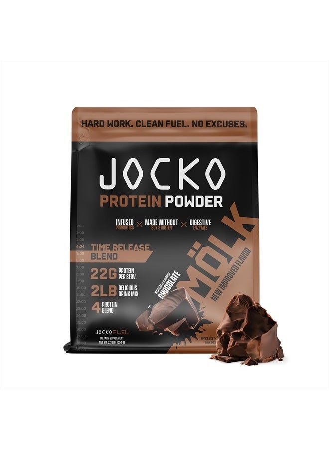 Jocko Mölk Whey Protein Powder - Keto, Probiotics, Grass Fed, Digestive Enzymes, Amino Acids, Sugar Free Monk Fruit Blend - Supports Muscle Recovery & Growth (2 LB, Chocolate)