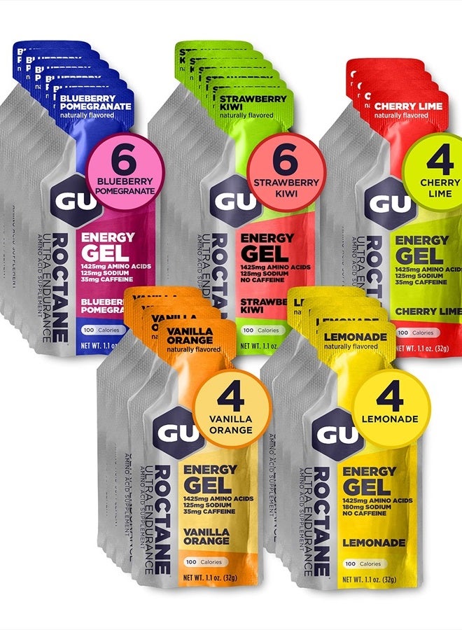 Energy Roctane Ultra Endurance Energy Gel, Vegan, Gluten-Free, Kosher, and Dairy-Free On-The-Go Sports Nutrition for Running, Biking, Hiking or Skiing, Assorted Flavors,24-Count