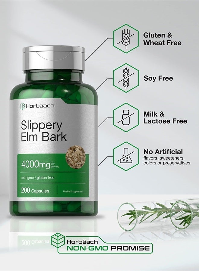 Horbaach Slippery Elm Bark Capsules | 200 Count | Non-GMO & Gluten Free