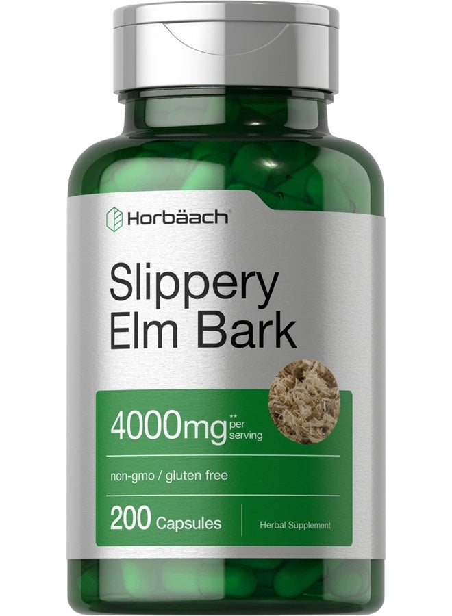 Horbaach Slippery Elm Bark Capsules | 200 Count | Non-GMO & Gluten Free