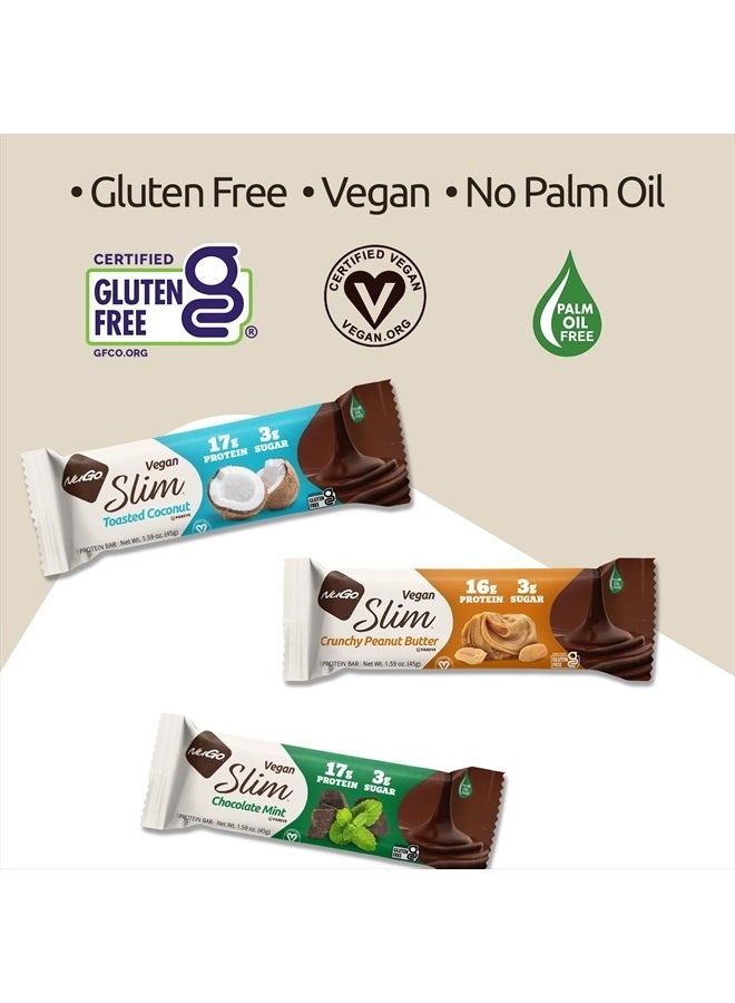 Nugo Slim Dark Chocolate Crunchy Peanut Butter, 16g Vegan Protein, 3g Sugar, 7g Fiber, 180 Calories, Low Net Carbs, Gluten Free, 24 Count