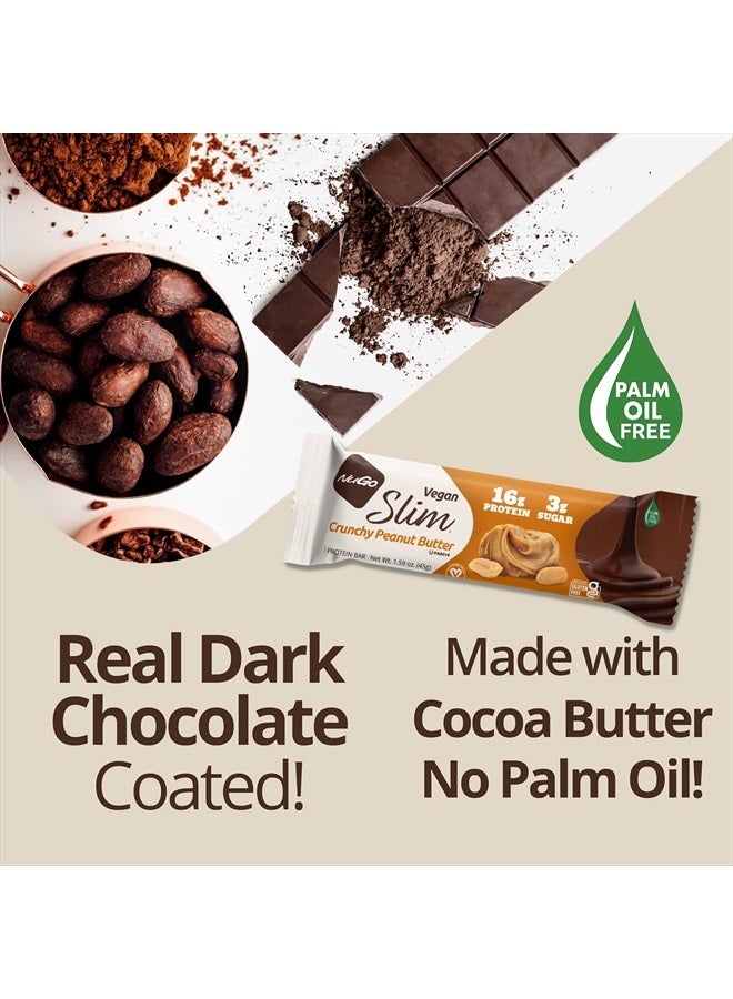 Nugo Slim Dark Chocolate Crunchy Peanut Butter, 16g Vegan Protein, 3g Sugar, 7g Fiber, 180 Calories, Low Net Carbs, Gluten Free, 24 Count