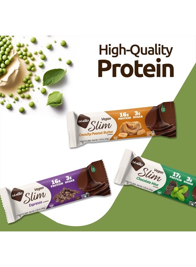 Nugo Slim Dark Chocolate Crunchy Peanut Butter, 16g Vegan Protein, 3g Sugar, 7g Fiber, 180 Calories, Low Net Carbs, Gluten Free, 24 Count