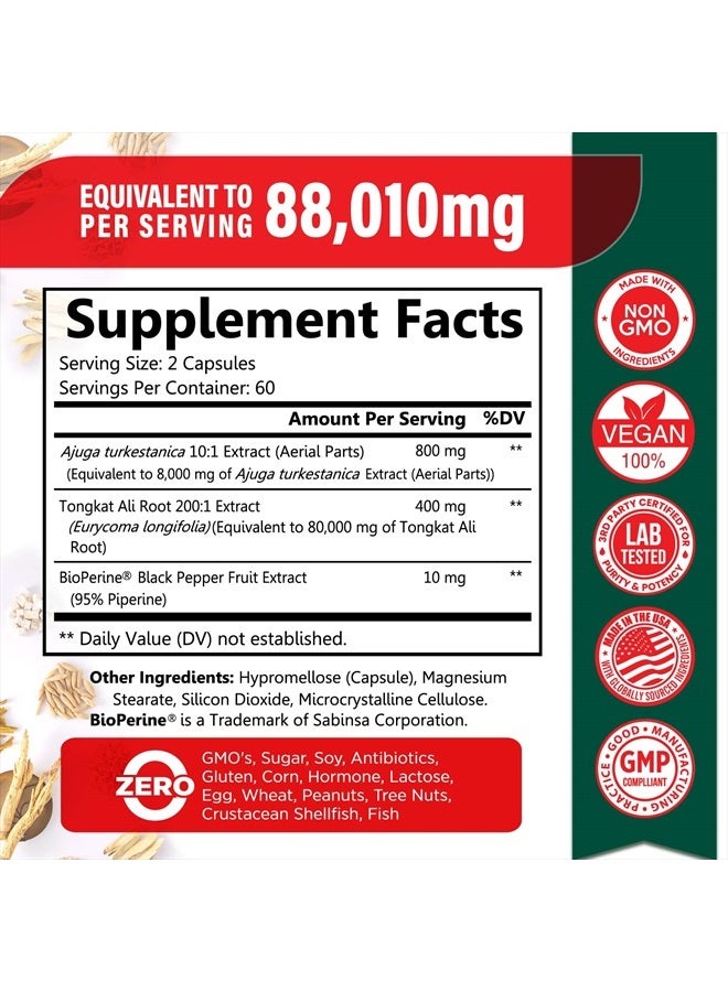 Turkesterone 8,000mg [Highest Purity] + BioPerine® for High Absorption Supplement with Tongkat Ali - Increase Stamina, Lean Muscle Growth & Recovery, Boosts Drive 3rd Party Tested 2 Months Supply