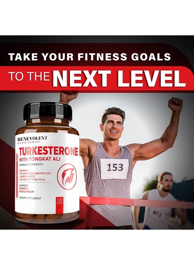 Turkesterone 8,000mg [Highest Purity] + BioPerine® for High Absorption Supplement with Tongkat Ali - Increase Stamina, Lean Muscle Growth & Recovery, Boosts Drive 3rd Party Tested 2 Months Supply
