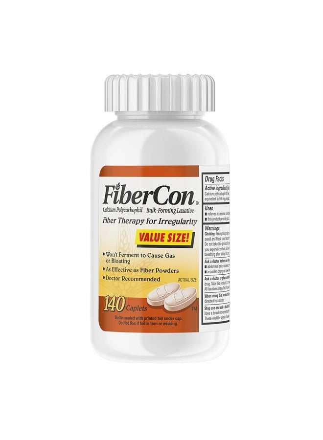 FiberCon Fiber Therapy Coated Caplets, Safe, Simple & Comfortable Insoluble Fiber for Bowel Irregularity, Comfortable Constipation Relief with No Gas or Bloating, 140 Caplets