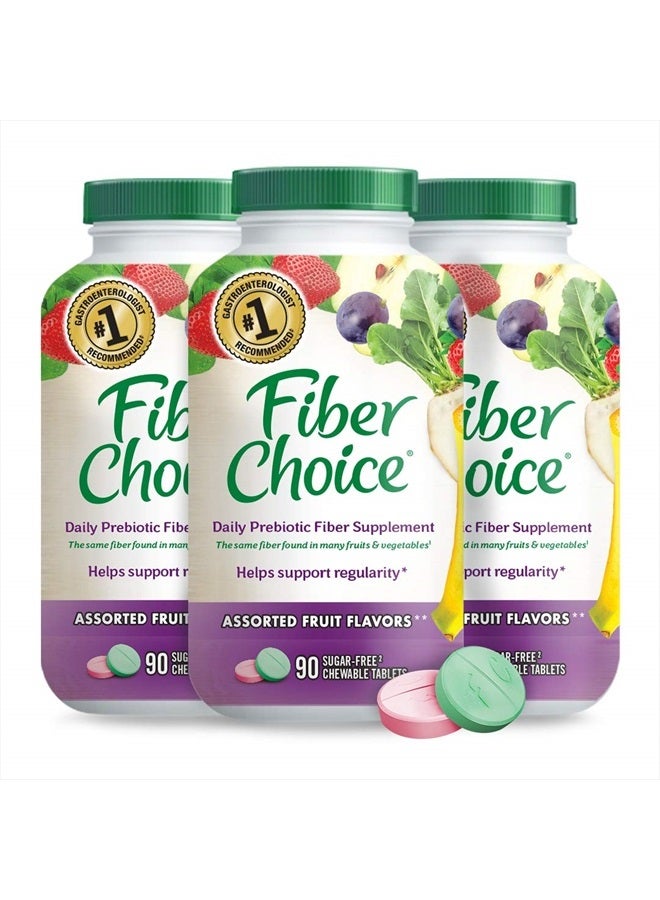 Daily Prebiotic Fiber Chewable Tablets, Assorted Fruit, 90 Count (Pack of 3)