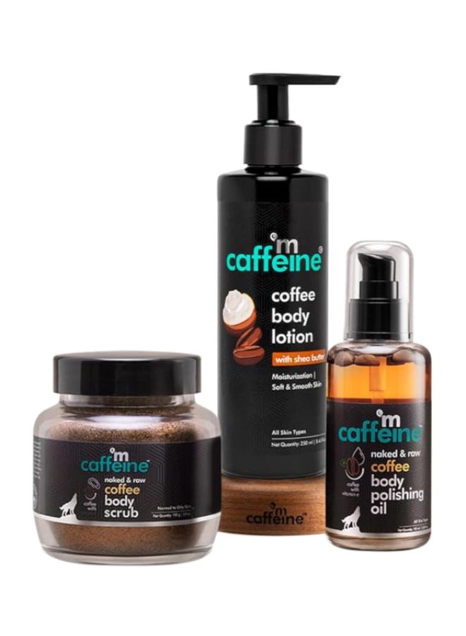 Coffee Body Toning & Polishing Kit | Nourishing, Tan Removal, Moisturization | Body Oil, Body Scrub, Body Lotion | Paraben & Mineral Oil Free