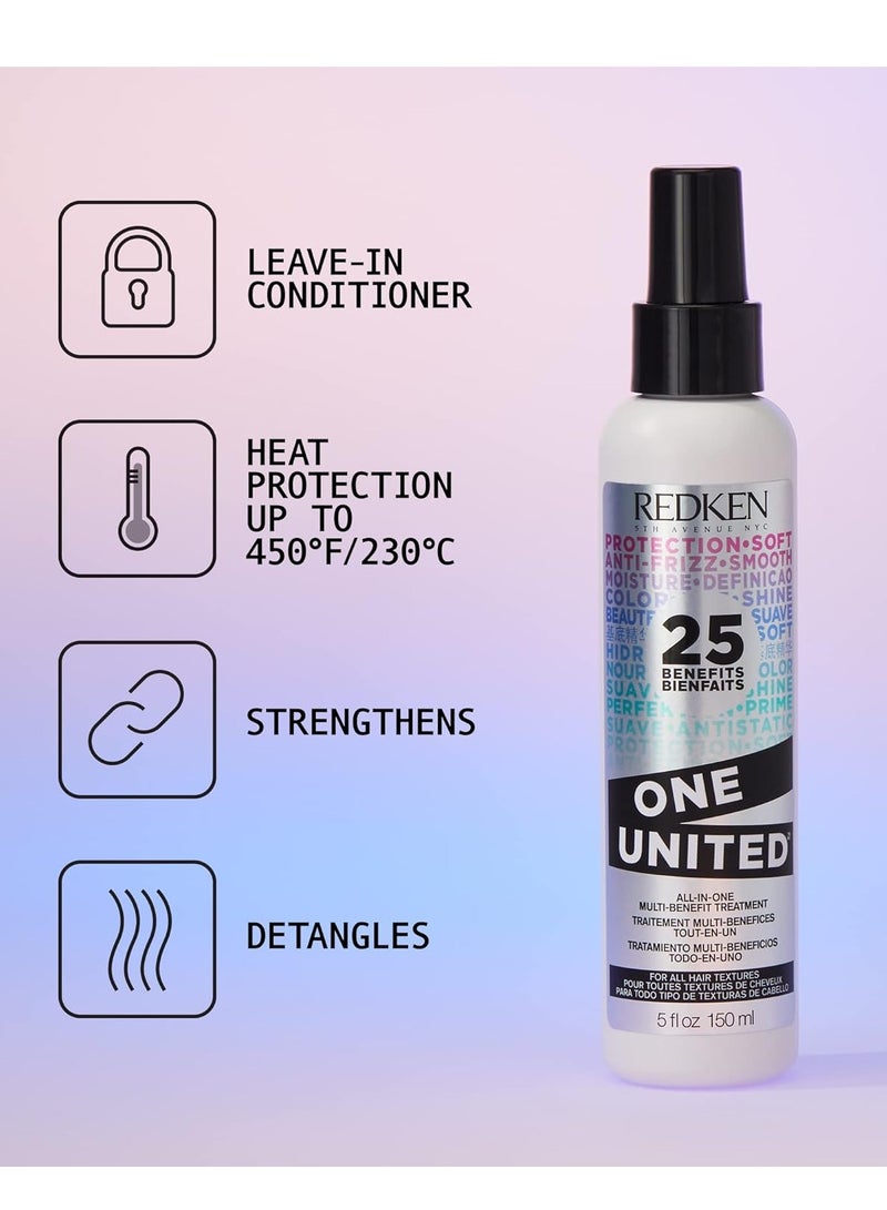 Redken One United Leave In Conditioner | Multi-Benefit Hair Treatment | Detangles, Nourishes, & Smooths Frizz | Heat Protection Spray for Blow Dry & Styling | For All Hair Types | Paraben Free