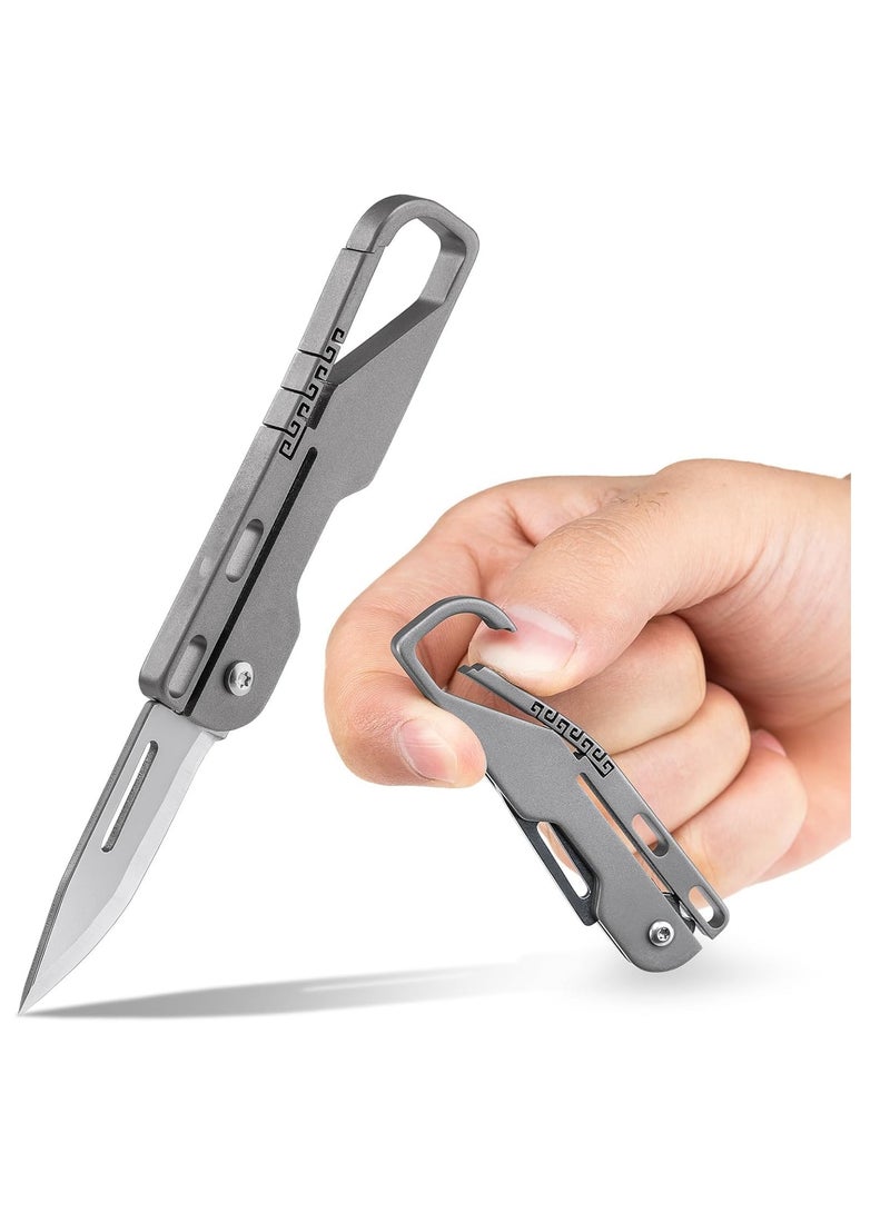 Titanium Folding Knife - Lightweight Pocket Utility Knife with Carabiner for Everyday Carry