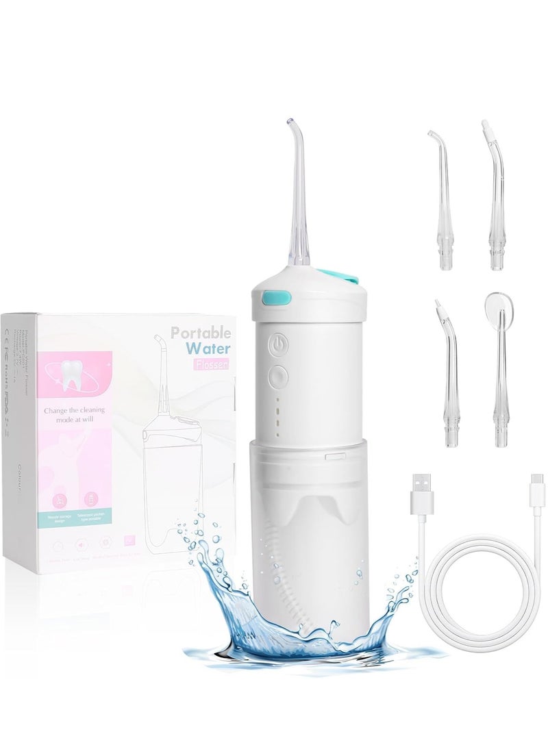 Water Flosser, Mini Portable Water Teeth Cleaner Pick, Cordless Oral Care Irrigator Rechargeable Gums with 4 Nozzles, Telescopic Water Tank, 3 Modes IPX7 Waterproof for Travel and Home