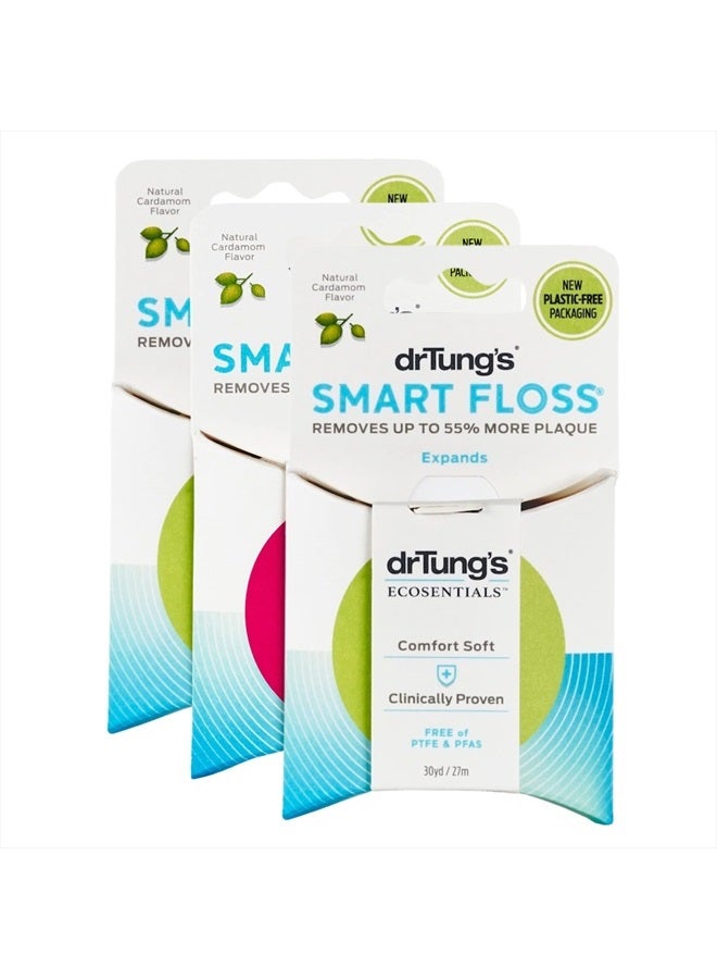 DrTung's Smart Floss - Natural , PTFE & PFAS Free Floss, Gentle on Gums, Expands & Stretches, BPA Free Floss - Natural Dental Floss Cardamom Flavor (Pack of 3)