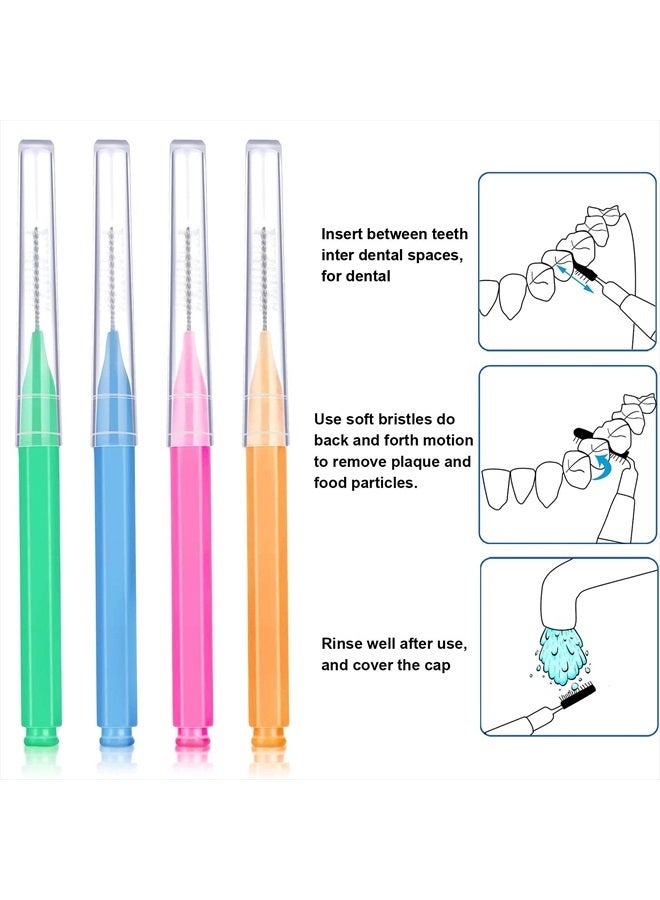 100 Pieces Braces Brush for Cleaner Interdental Brush Toothpick Dental Tooth Flossing Head Oral Dental Hygiene Flosser Cleaning Tool (Bright Colors,Multiple Sizes)