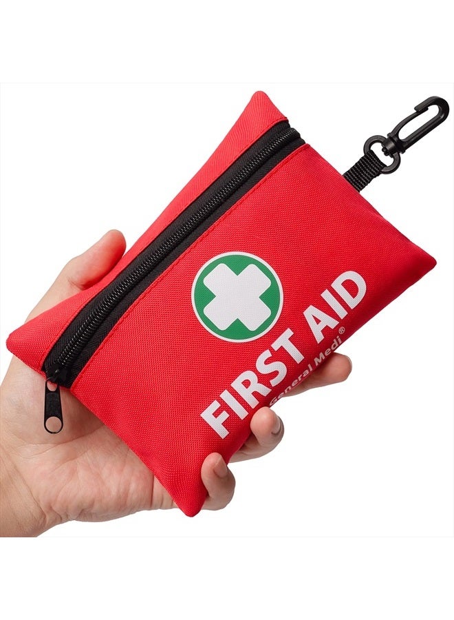 Mini First Aid Kit, 110 Piece Small First Aid Kit - Includes Emergency Foil Blanket, Scissors for Travel, Home, Office, Vehicle, Camping, Workplace & Outdoor (Red)