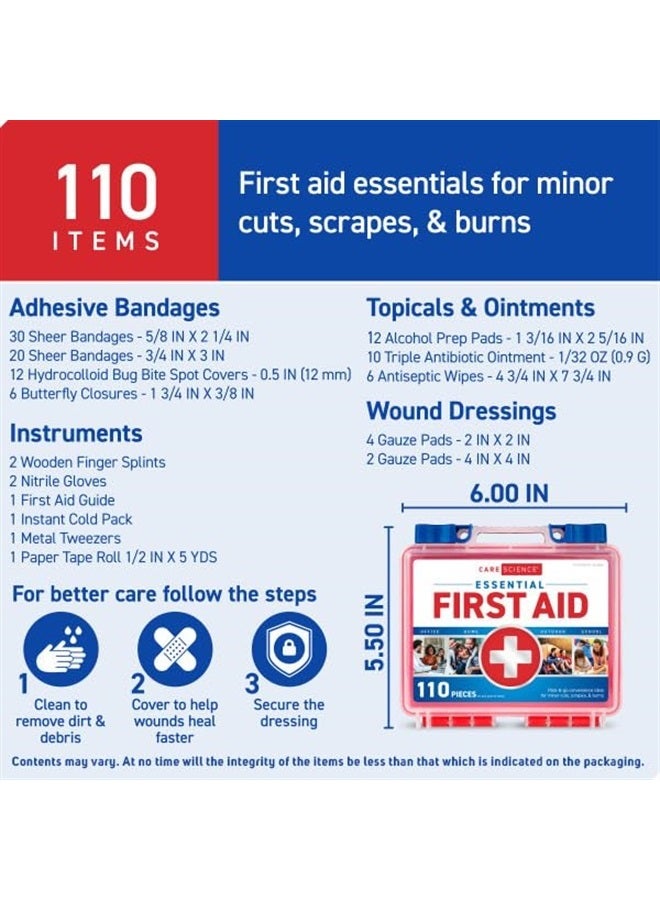 First Aid Kit, 110 Pieces | Professional Use for Travel, Work, School, Home, Car, Survival, Camping, Hiking, and More