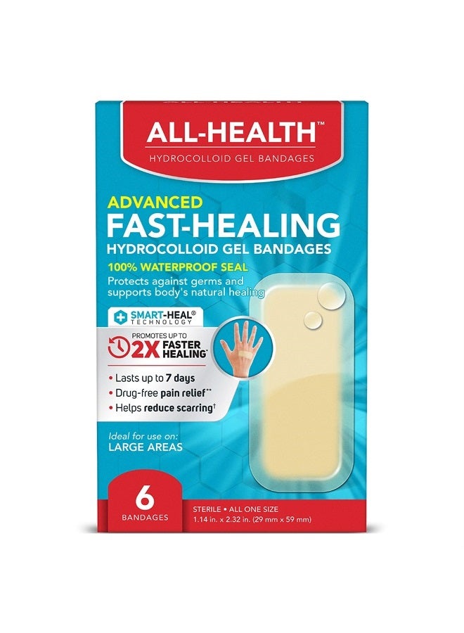 Advanced Fast Healing Hydrocolloid Gel Bandages, Large, 6 ct | 2X Faster Healing for First Aid Blisters or Wound Care
