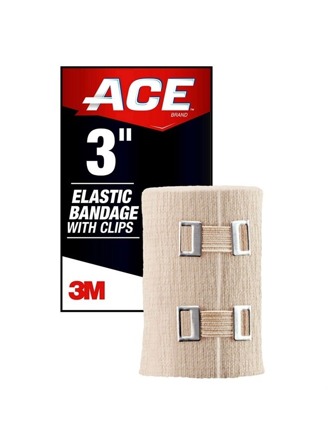 3 Inch Elastic Bandage with with Clips, Beige, Great for Elbow, Ankle, Knee and More, 1 Count