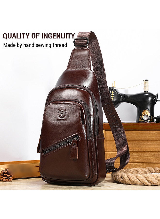 Genuine Leather Sling Bag Men Shoulder Bag Multi-pocket Chest Bag with USB Charging Port