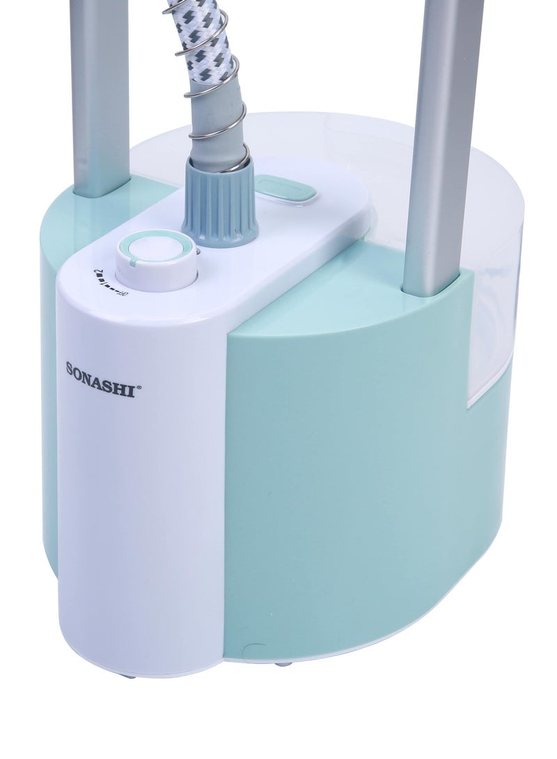 Garment Steamer with Traditional Steam Iron Platform | 60 Minutes of Continuous Working to Remove Wrinkles - Professional Steamer with Iron Board/Spray Head/Hanger and Holder 1.8 L 2000 W SGS-317N Sea Green