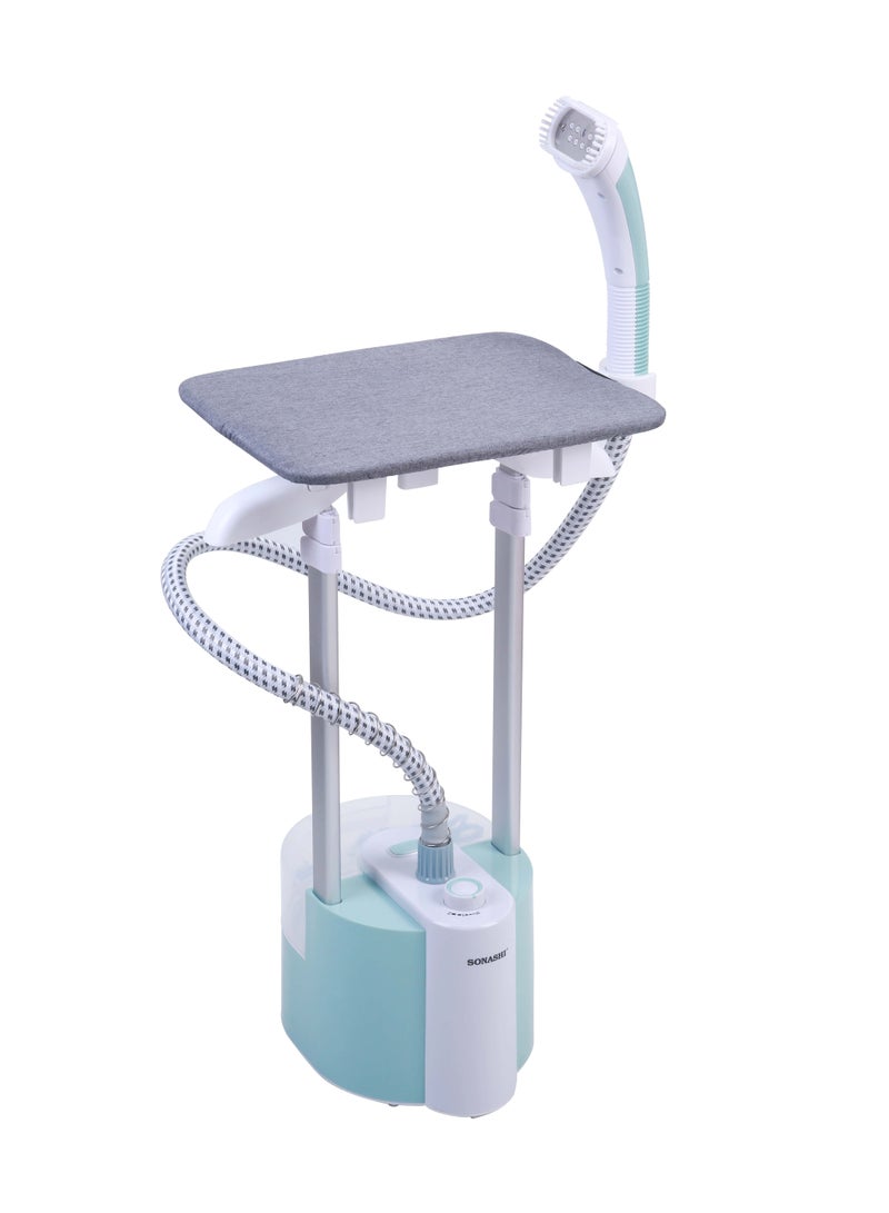 Garment Steamer with Traditional Steam Iron Platform | 60 Minutes of Continuous Working to Remove Wrinkles - Professional Steamer with Iron Board/Spray Head/Hanger and Holder 1.8 L 2000 W SGS-317N Sea Green